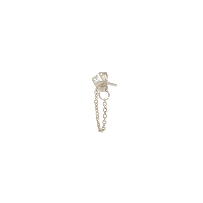 14k Princess Diamond Chain Huggie Earring - SALE