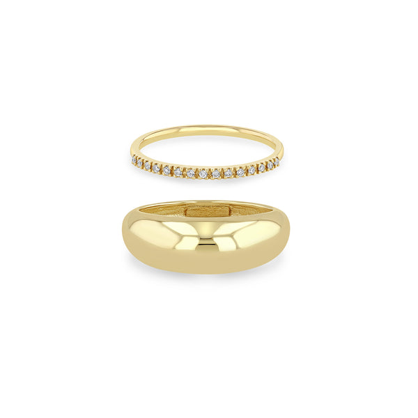 14k Aura and Pave Diamond Stackable Ring Set
