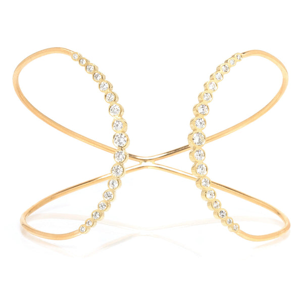 Zoë Chicco 14k Gold Graduated Diamond Bezel Double Curved Bar Cuff Bracelet