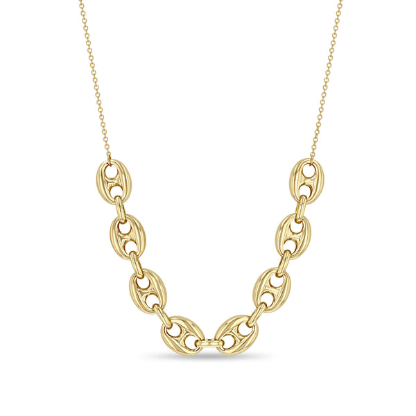 14k Large Puffed Mariner Station Necklace