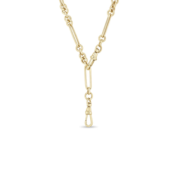 14k Gold Large Mixed Paperclip & Link Chain Necklace with two Fobs