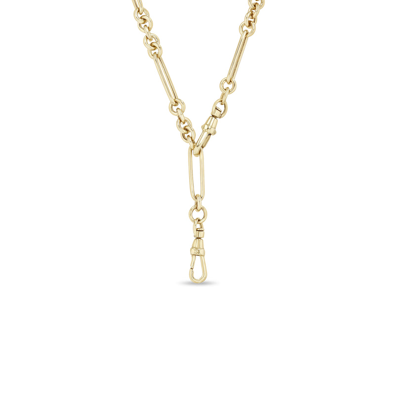 14k Gold Large Mixed Paperclip & Link Chain Necklace with two Fobs