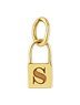 Zoe Chicco 14k gold initial engraved padlock-shaped charm on a transparent background