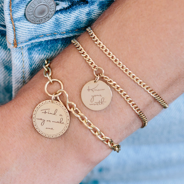 14k Medium "Find a way or make one" Mantra Charm Hook Bracelet - SALE