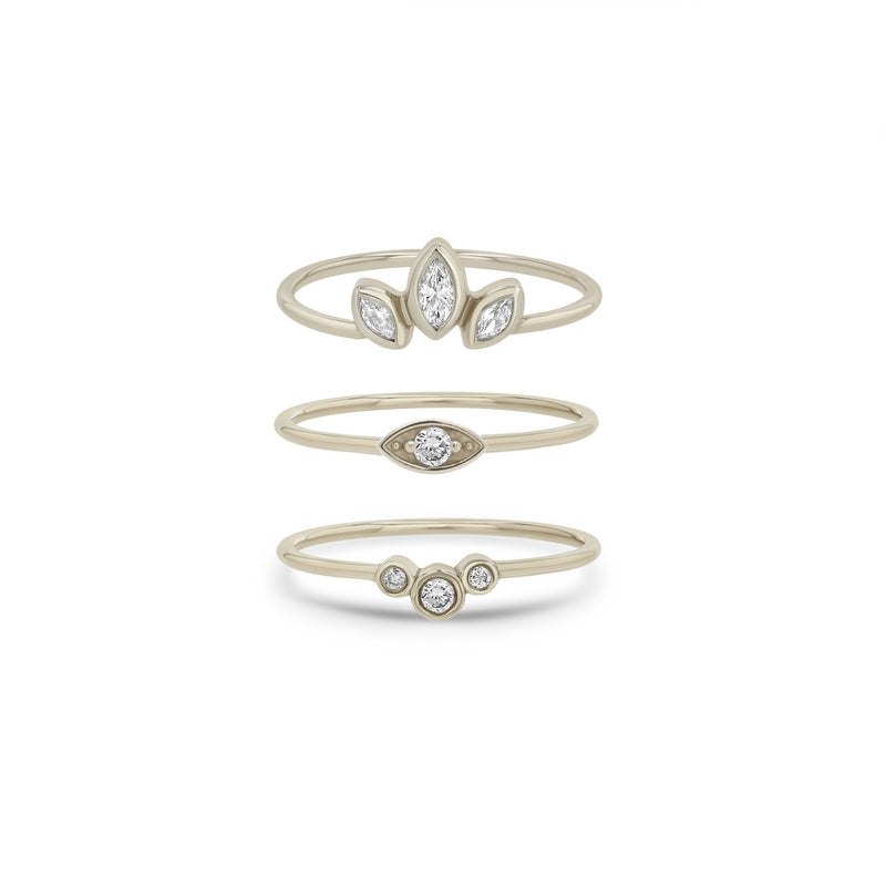 14k Delicate Diamond Three Stackable Ring Set
