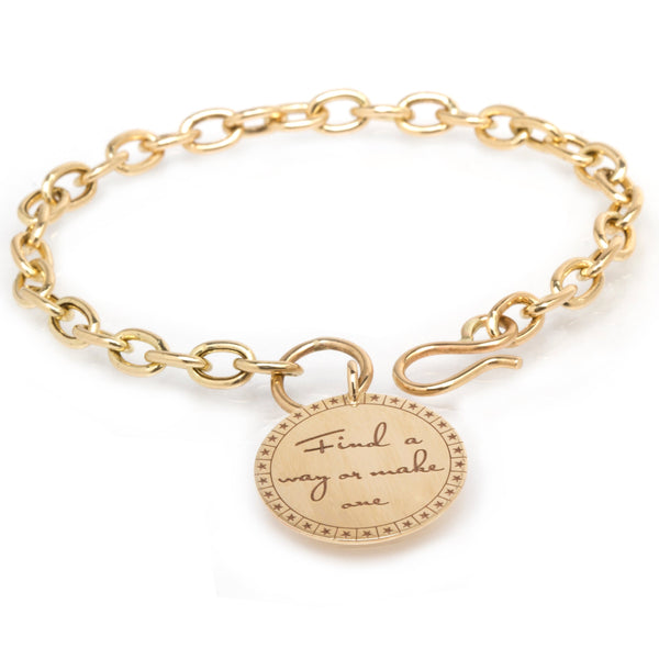 Zoë Chicco 14k Gold Medium "Find a way or make one" Mantra Charm Oval Link Hook Bracelet