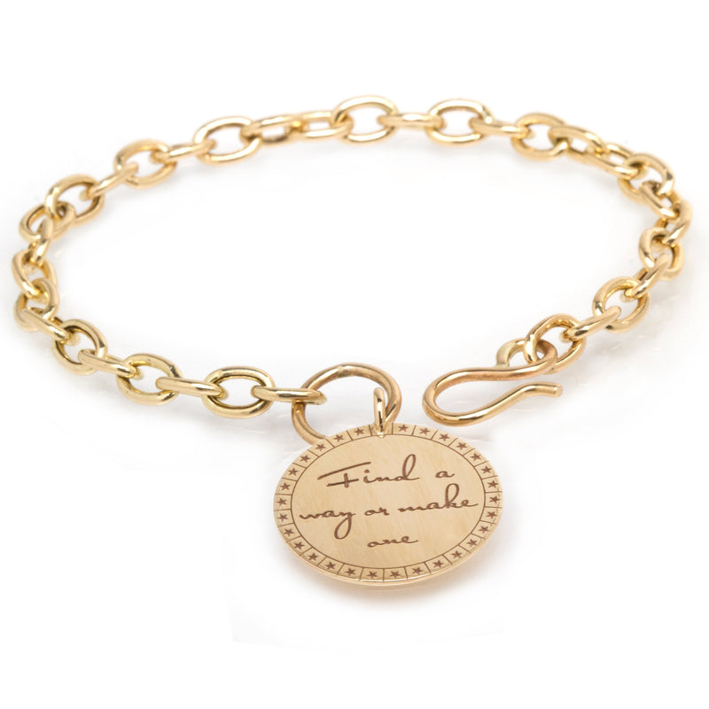 Zoë Chicco 14k Gold Medium "Find a way or make one" Mantra Charm Oval Link Hook Bracelet