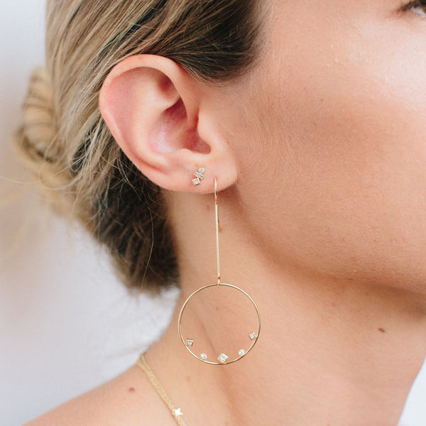 14k Mixed Diamond Large Circle Wire Drop Earrings - SALE