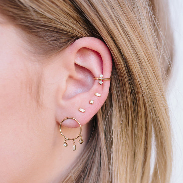 14k Medium Circle Earring with Mixed Diamonds - SALE