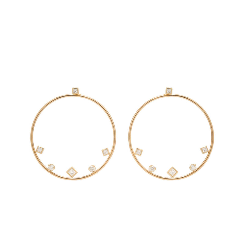 Zoe Chicco 14kt Gold Mixed Diamond Large Circle Jacket Earrings