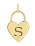 Zoe Chicco 14k gold heart-shaped charm pendant with a letter 'S' on a transparent background