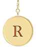 Zoe Chicco 14k gold circular shaped charm with the letter 'R' engraved in the center