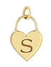 Zoe Chicco 14k gold heart-shaped charm pendant with letter 'S' on a transparent background