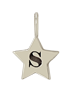 Zoe Chicco 14k white gold star-shaped charm pendant with a letter 'S' on a transparent background