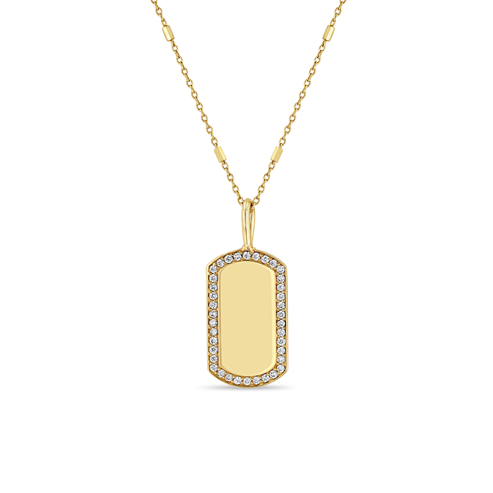 Zoë Chicco 14k Gold Engraved Initial X-Small Pavé Diamond Dog Tag
