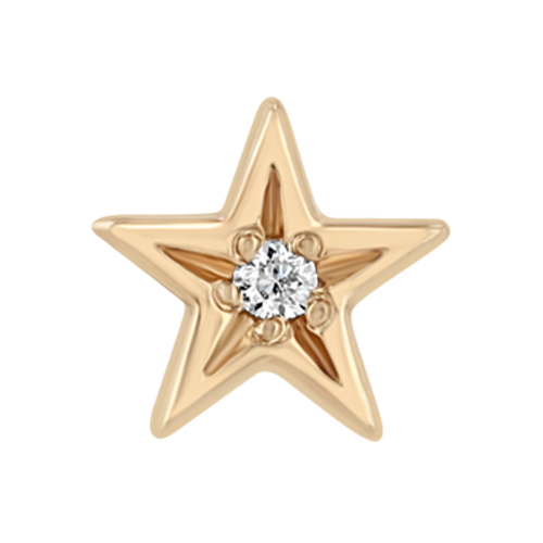 Gold star-shaped earring with a diamond center on a white background