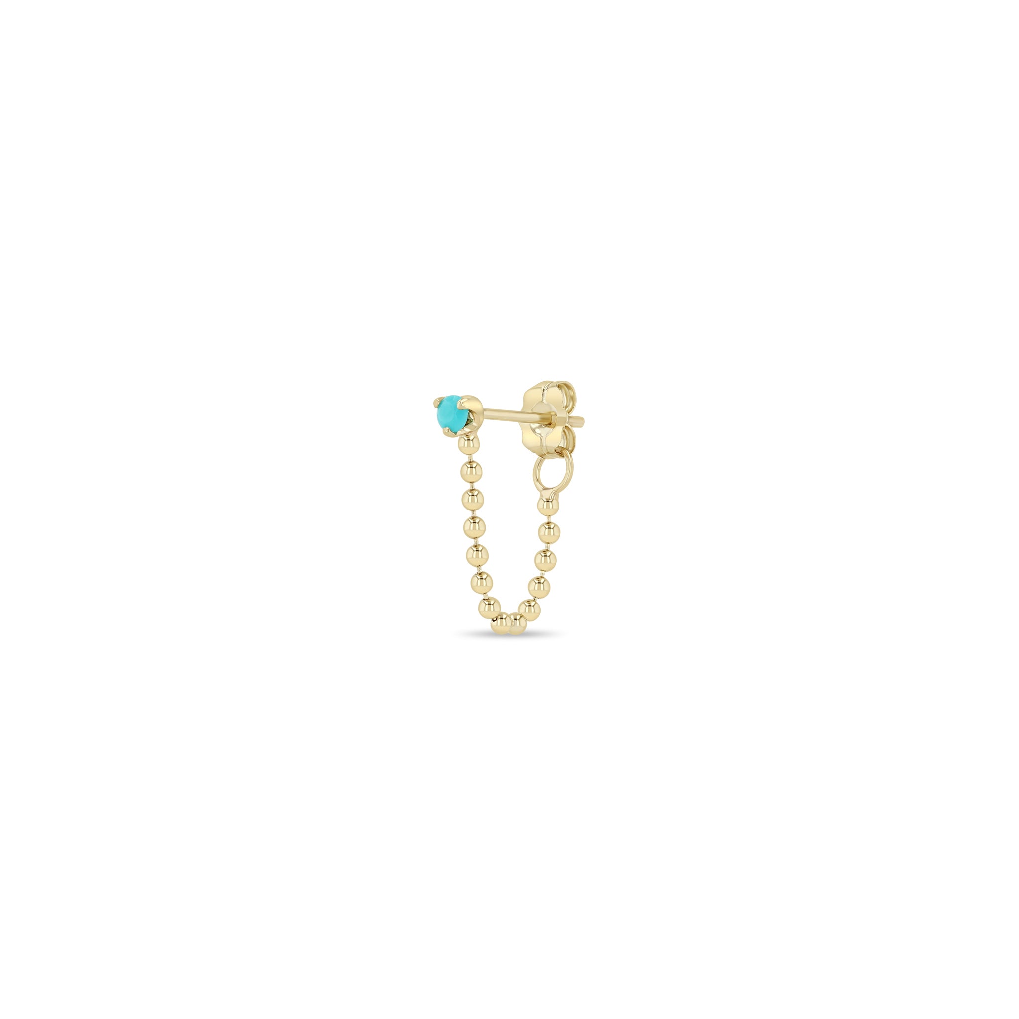 Zoe Chicco 14k Prong Turquoise Bead Chain Huggie Earrings on a white background