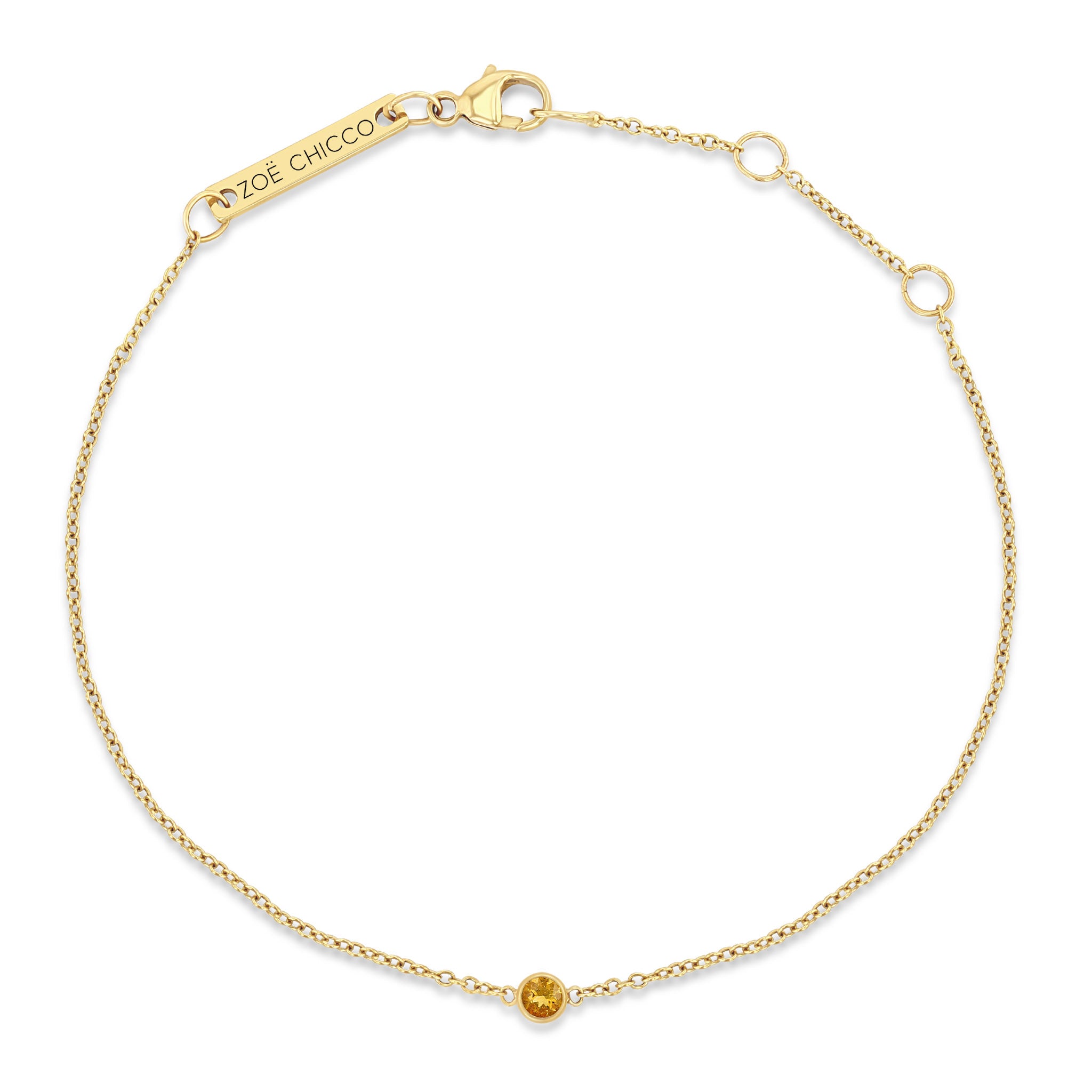 top down view of a Zoë Chicco 14k Gold Single Citrine Bezel Bracelet | November Birthstone