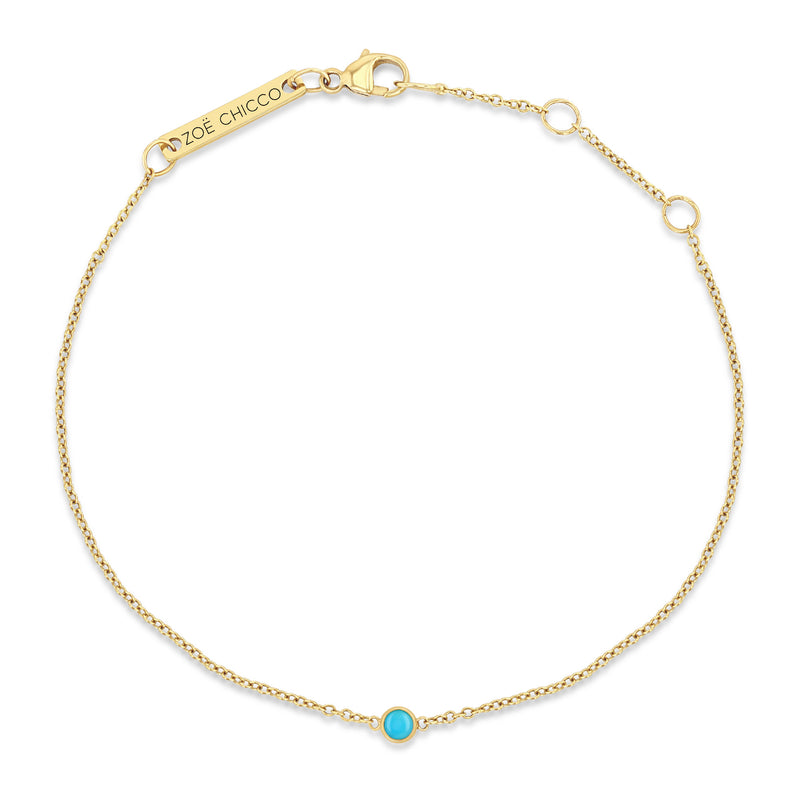 top down view of a Zoë Chicco 14k Gold Turquoise Bezel Chain Bracelet | December Birthstone