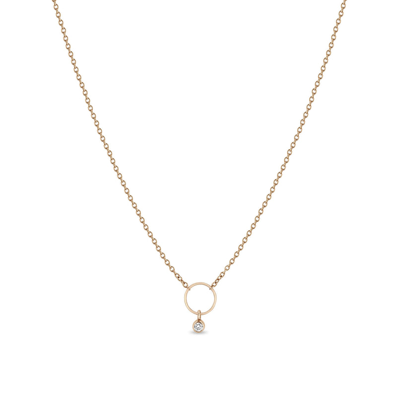 Zoë Chicco 14k Rose Gold Circle Necklace with Dangling Diamond Bezel