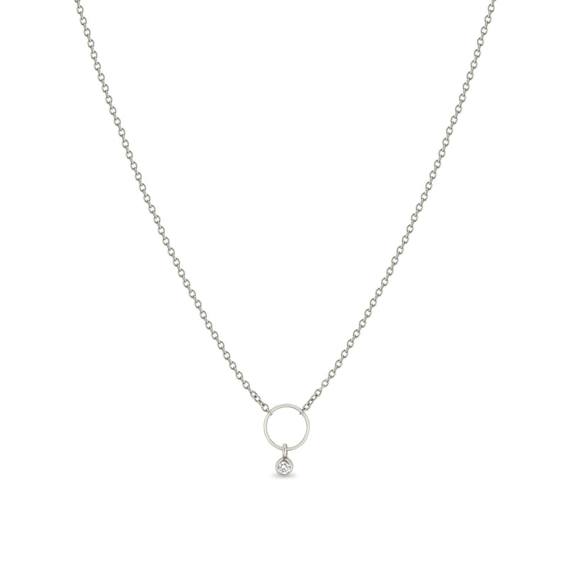 Zoë Chicco 14k White Gold Circle Necklace with Dangling Diamond Bezel