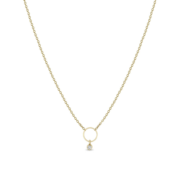 Zoë Chicco 14k Yellow Gold Circle Necklace with Dangling Diamond Bezel