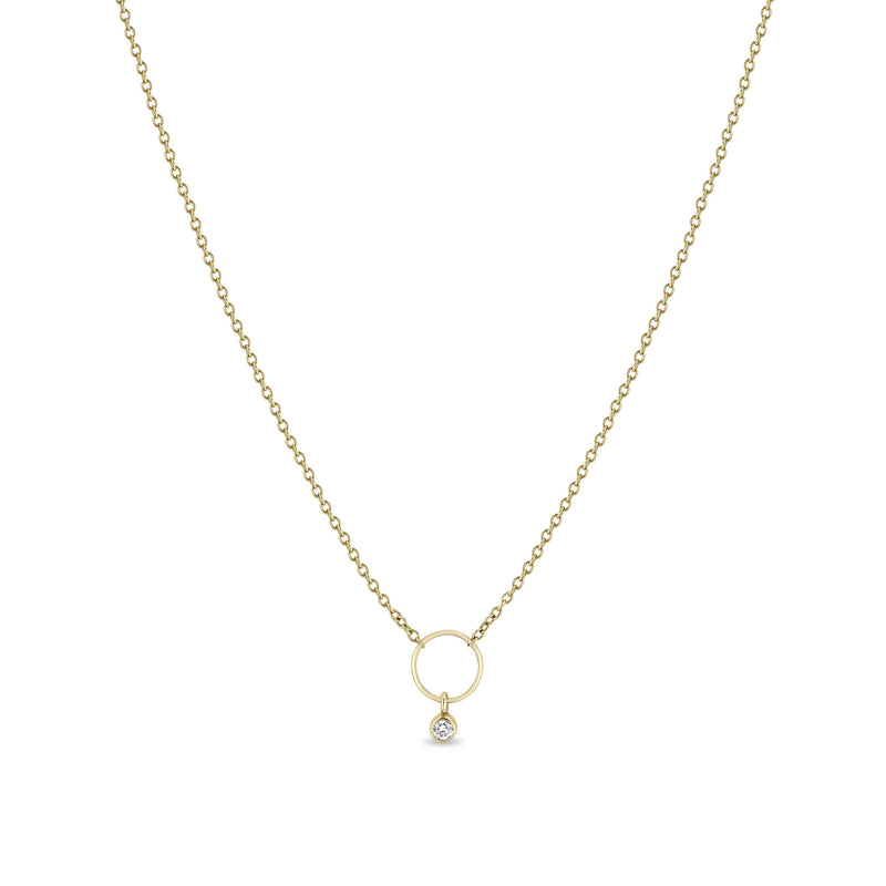 Zoë Chicco 14k Yellow Gold Circle Necklace with Dangling Diamond Bezel