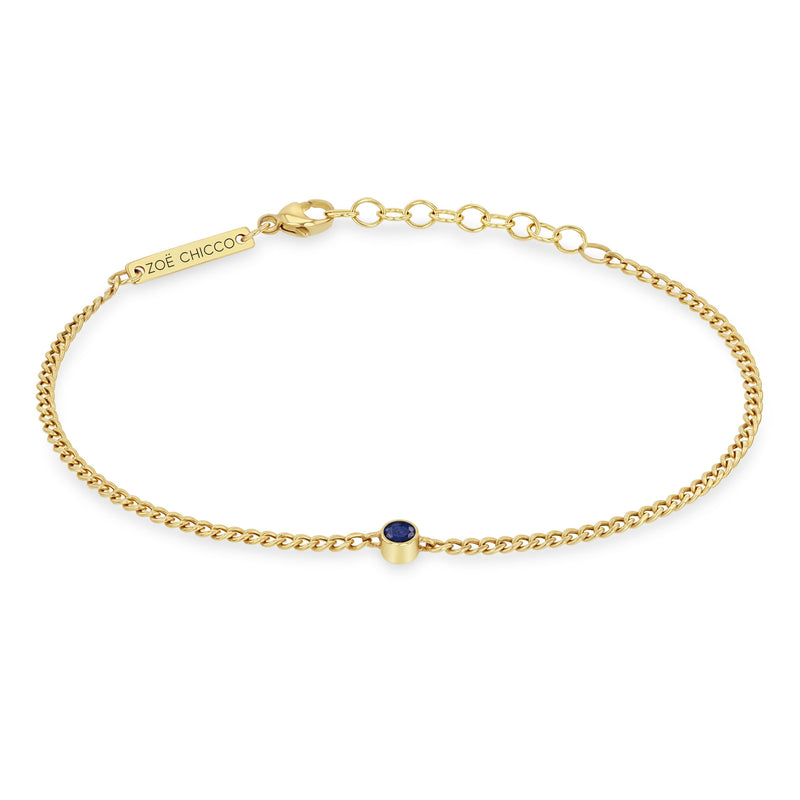 Zoë Chicco 14k Gold Blue Sapphire Bezel XS Curb Chain Bracelet