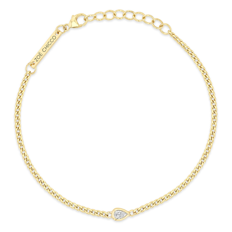 top down view of a Zoë Chicco 14k Gold Pear Diamond XS Curb Chain Bracelet