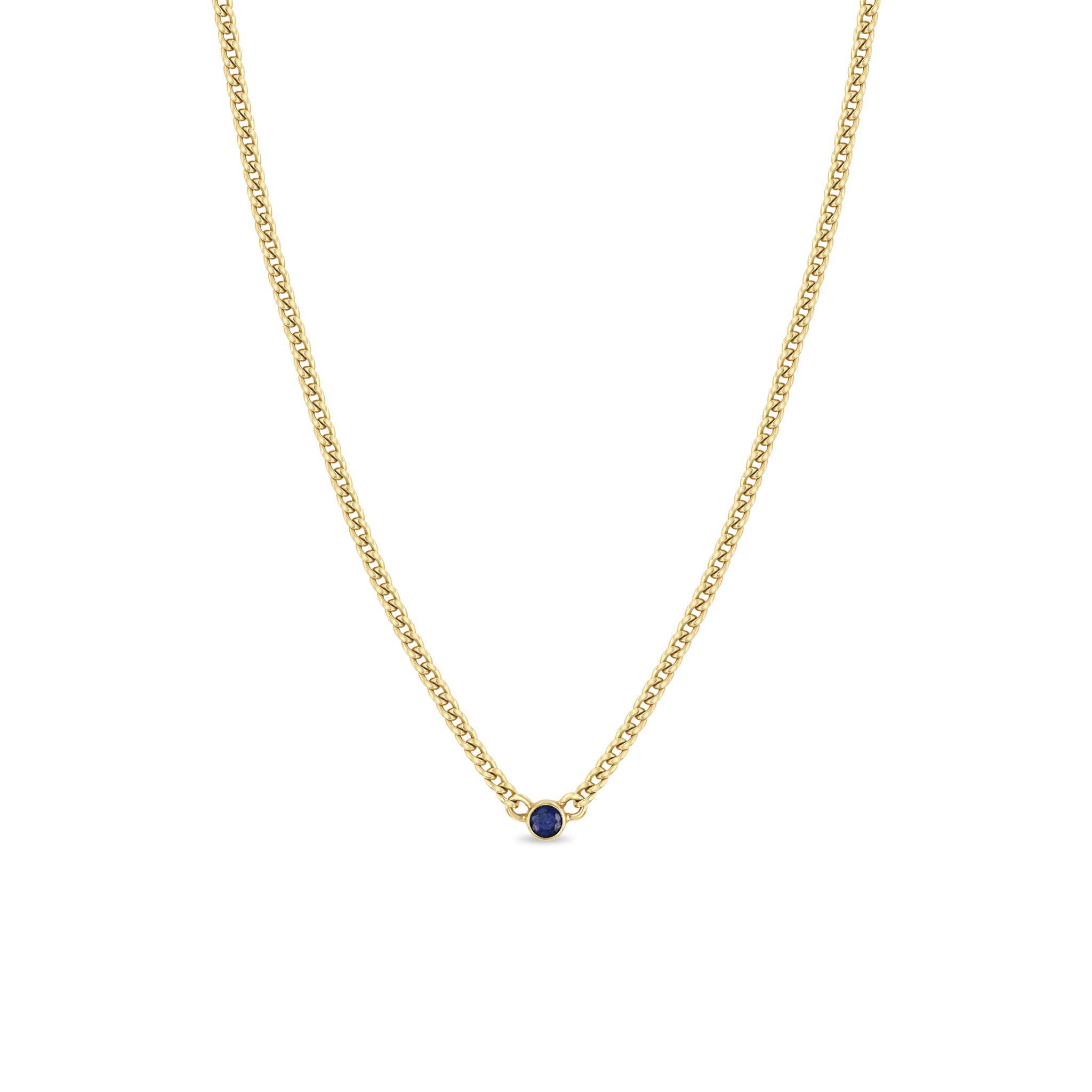Zoë Chicco 14k Gold Blue Sapphire Bezel XS Curb Chain Necklace – ZOË CHICCO