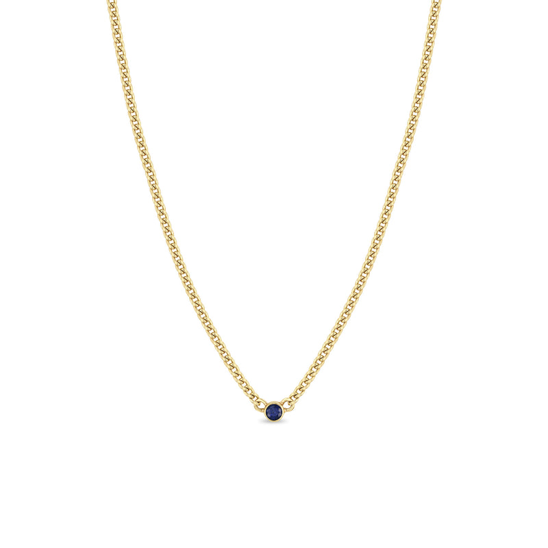 Zoë Chicco 14k Gold Blue Sapphire Bezel XS Curb Chain Necklace