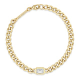 top down view of a Zoë Chicco 14k Gold Medium Curb Chain Large Emerald Cut Diamond Bracelet