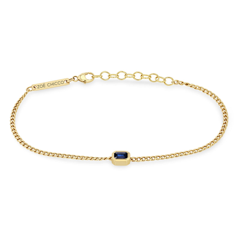 Zoë Chicco 14k Gold Emerald Cut Blue Sapphire XS Curb Chain Bracelet