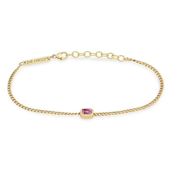 Zoë Chicco 14k Gold Emerald Cut Pink Sapphire XS Curb Chain Bracelet