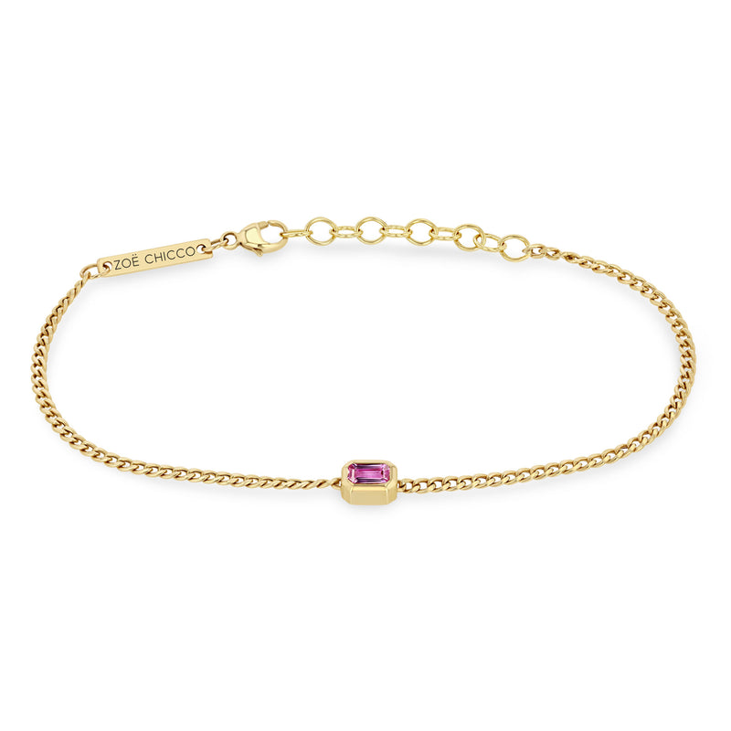 Zoë Chicco 14k Gold Emerald Cut Pink Sapphire XS Curb Chain Bracelet