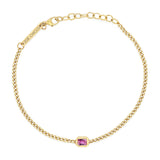 top down view of a Zoë Chicco 14k Gold Emerald Cut Pink Sapphire XS Curb Chain Bracelet