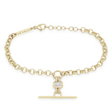 14k Emerald Cut Diamond Faux Toggle Rolo Chain Bracelet