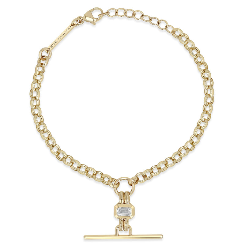 14k Emerald Cut Diamond Faux Toggle Rolo Chain Bracelet