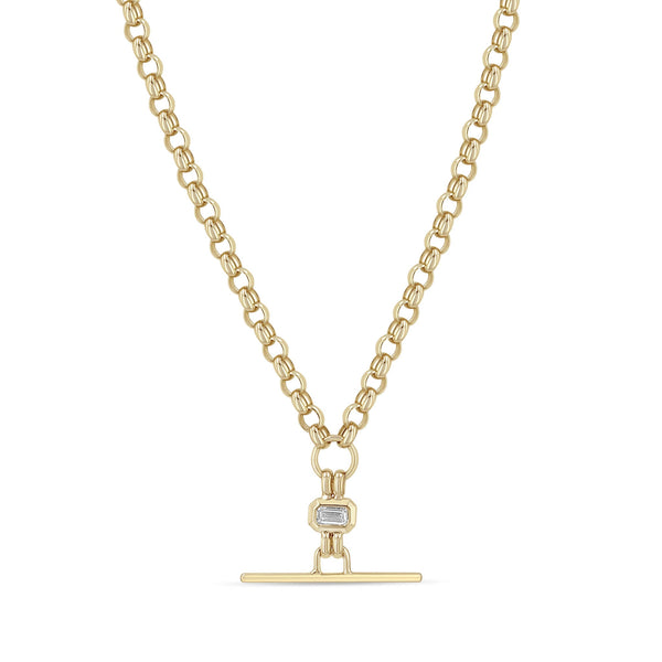 14k Emerald Cut Diamond Faux Toggle Rolo Chain Lariat Necklace