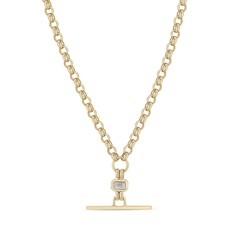 14k Emerald Cut Diamond Faux Toggle Rolo Chain Lariat Necklace