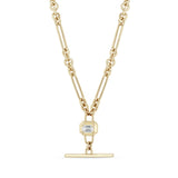 14k Emerald Cut Diamond Faux Toggle Large Paperclip & Rolo Chain Lariat Necklace