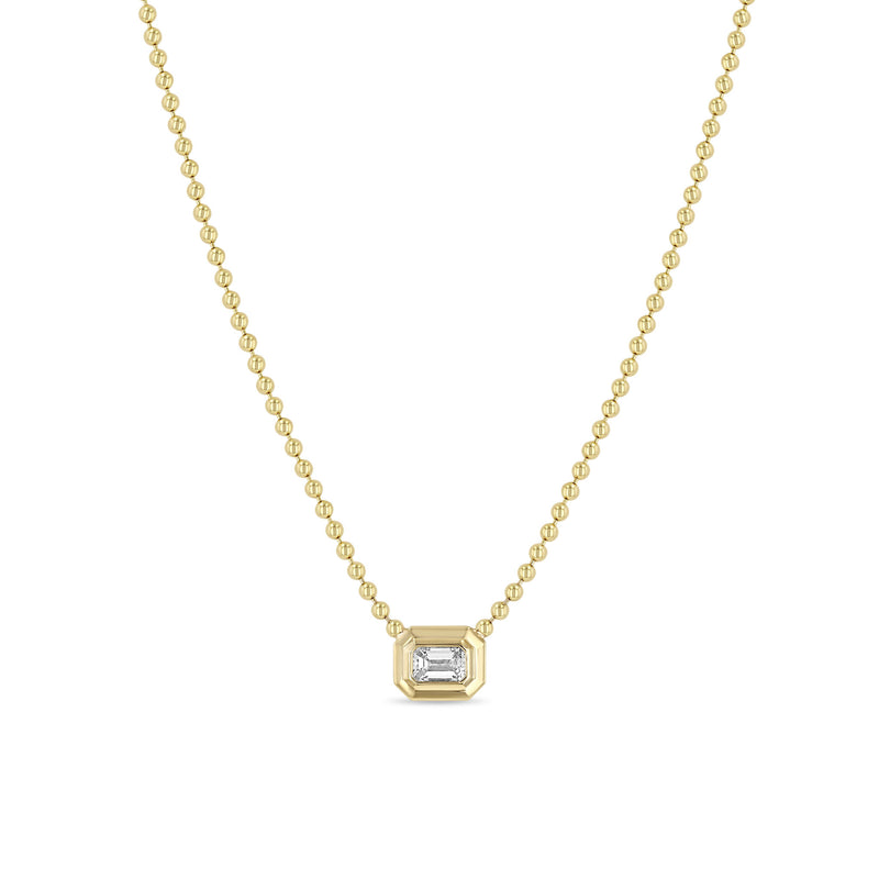 Zoë Chicco 14k Gold Large Emerald Cut Diamond Bezel Bead Chain Necklace