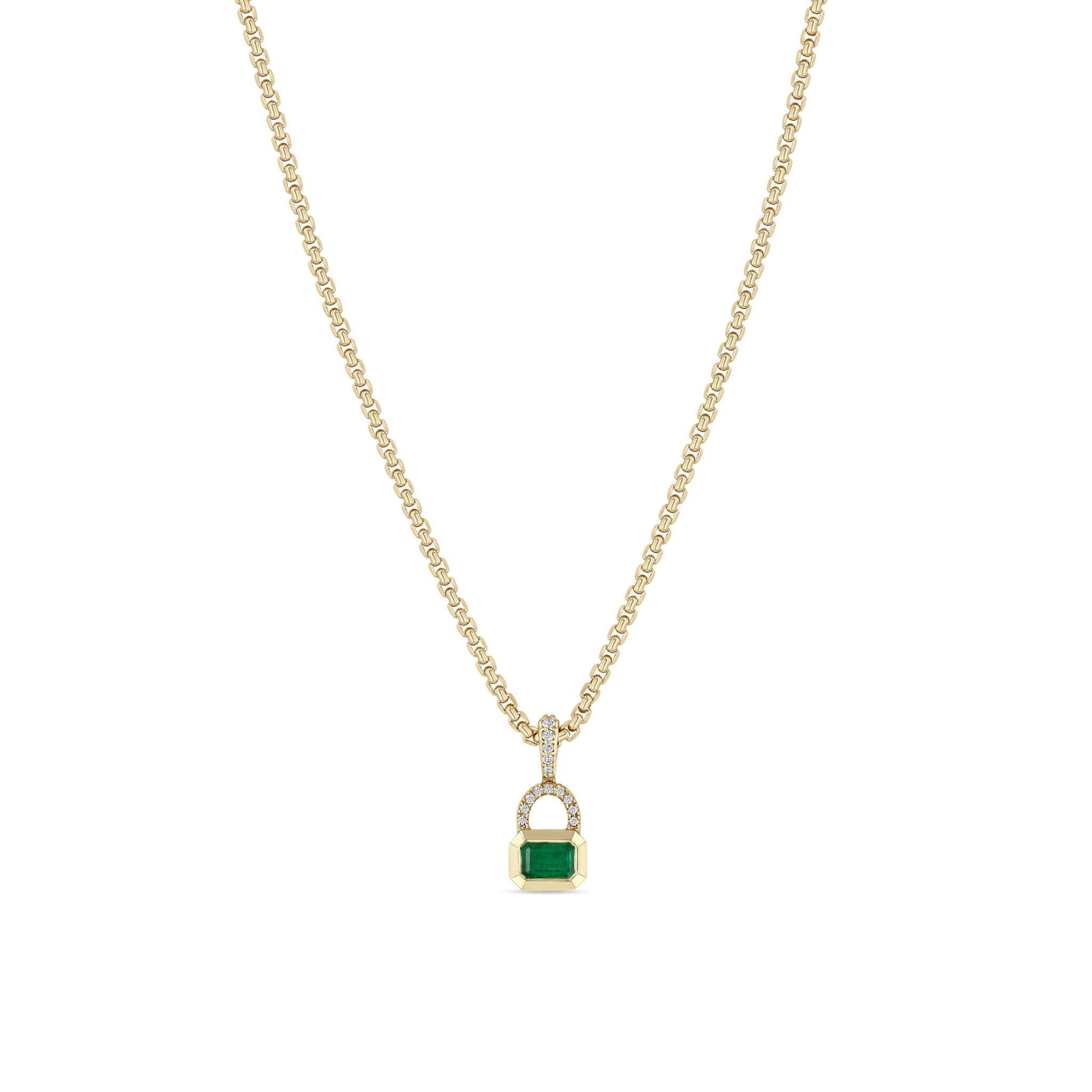 Zoë Chicco 14k Gold Emerald Cut Emerald & Pavé Diamond Bail Box Chain Necklace