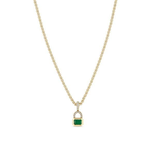 Zoë Chicco 14k Gold Emerald Cut Emerald & Pavé Diamond Bail Box Chain Necklace