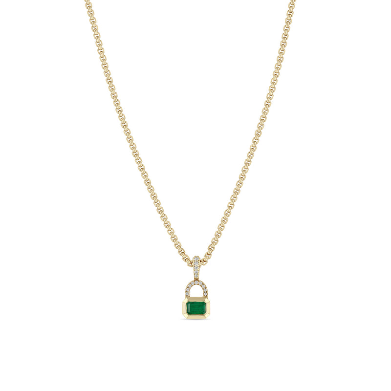 Zoë Chicco 14k Gold Emerald Cut Emerald & Pavé Diamond Bail Box Chain Necklace