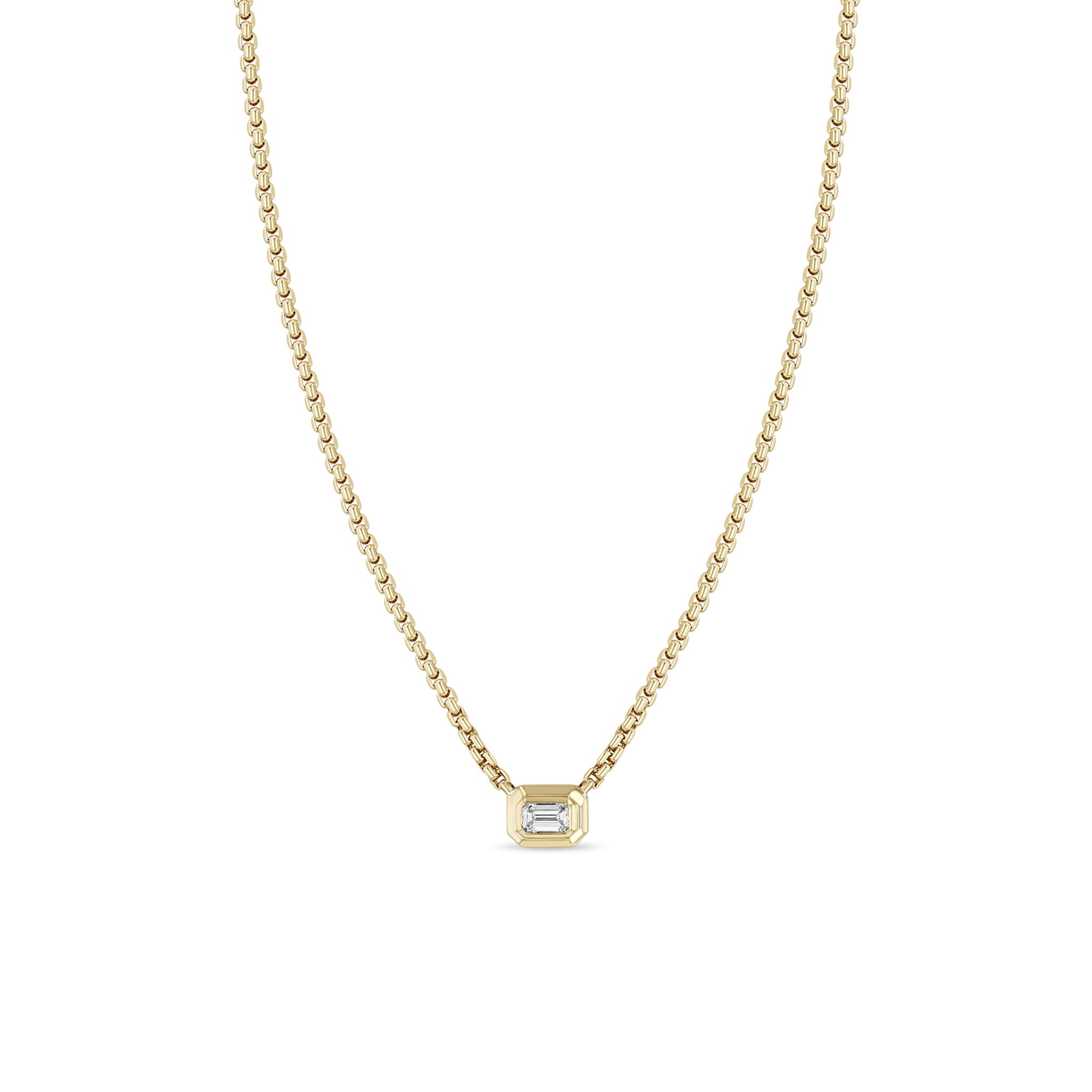 14k Emerald Cut Diamond Small Box Chain Necklace