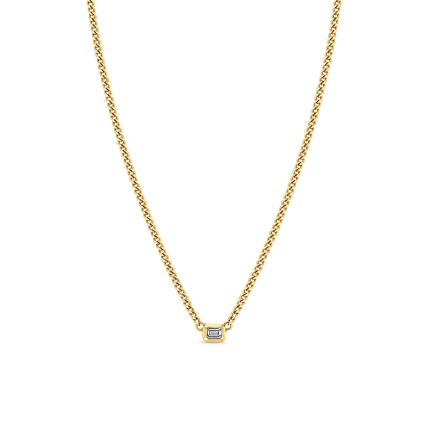 Zoë Chicco 14k Gold XS Curb Chain Emerald Cut Diamond Bezel Necklace