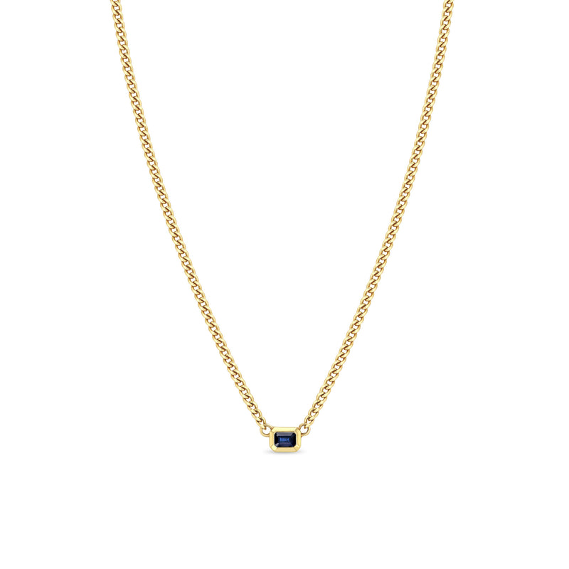 Zoë Chicco 14k Gold Emerald Cut Blue Sapphire Bezel XS Curb Chain Necklace
