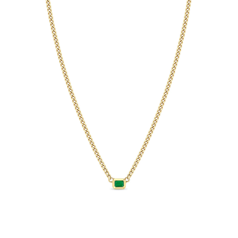 Zoë Chicco 14k Gold XS Curb Chain Emerald Cut Emerald Bezel Necklace