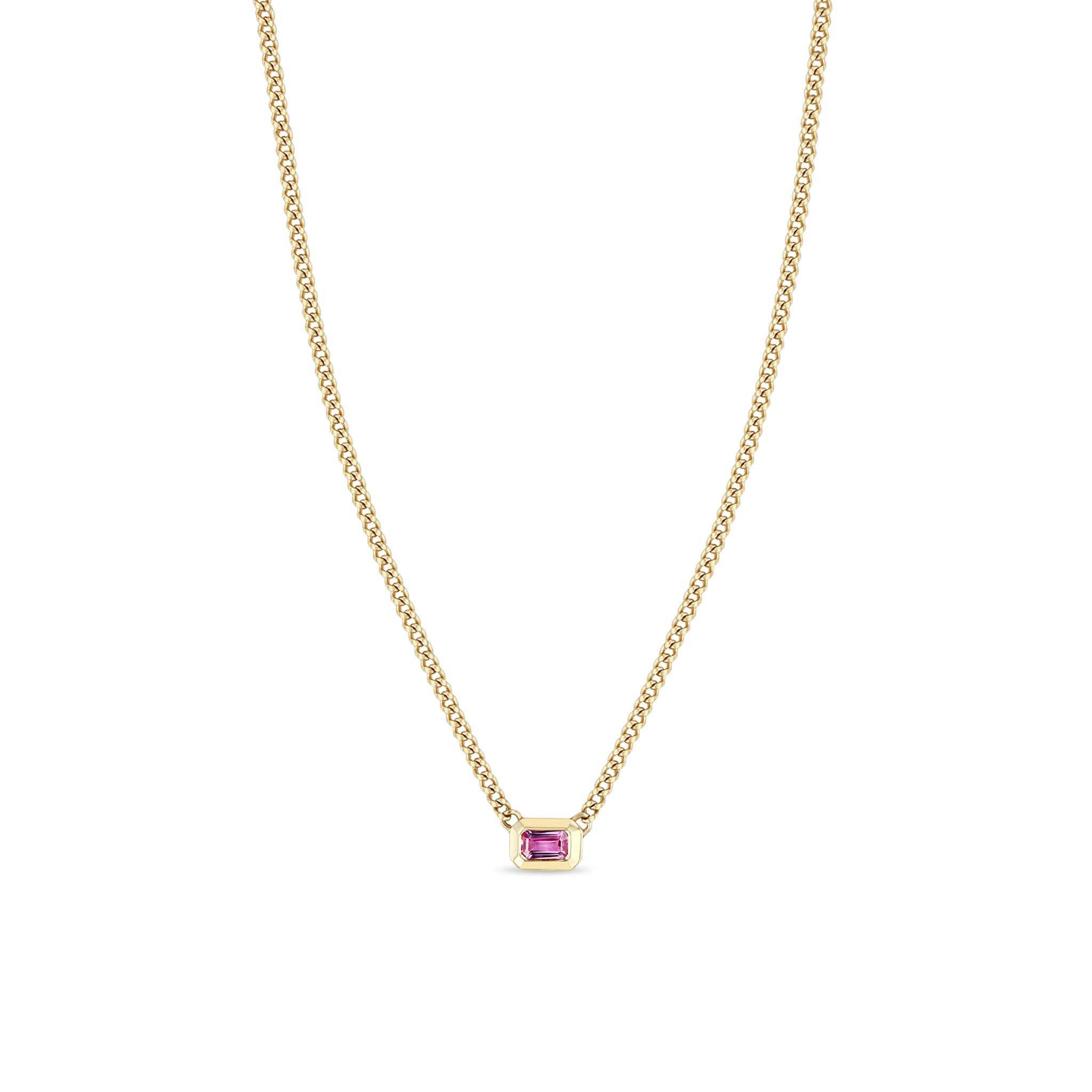 Zoë Chicco 14k Gold Emerald Cut Pink Sapphire Bezel XS Curb Chain Necklace